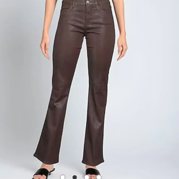 Anthropologie Denim - FRAME Le High Flare coated jeans - Color: Dark brown Size 34